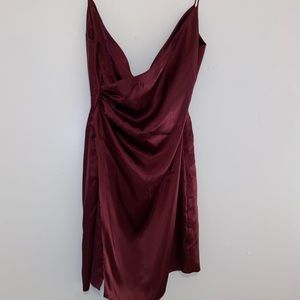 Mini maroon wrap dress, cowl neck line